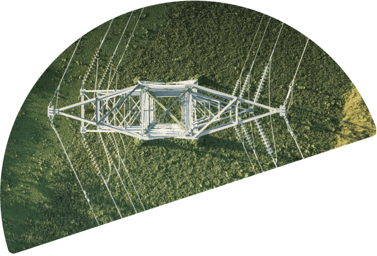 Aerial view of electrical transmission tower